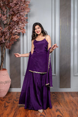 Chinon Purple Short Kurti With Palazzo