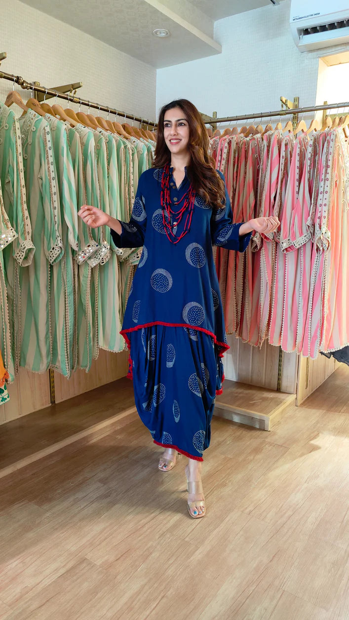 Black Dhoti Skirt Dress with Neckpiece