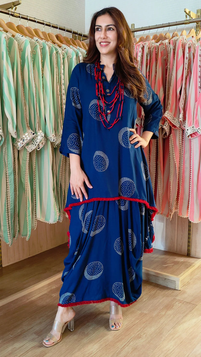 Black Dhoti Skirt Dress with Neckpiece