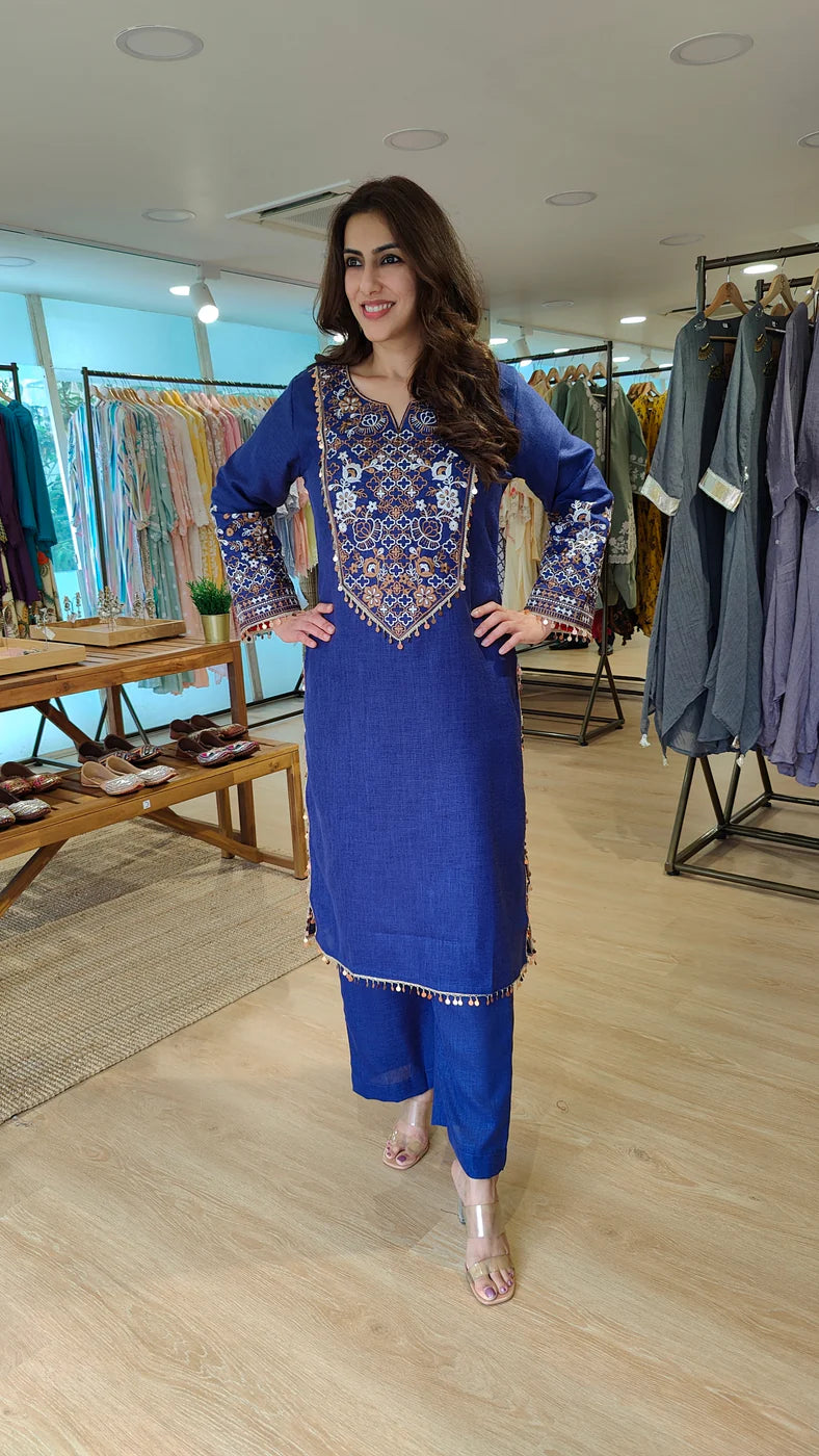 Embroidered Cotton Co-ord Set | Premium Kurta & Straight Pants