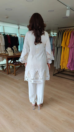 Crochet White Cutwork Co-ord Set