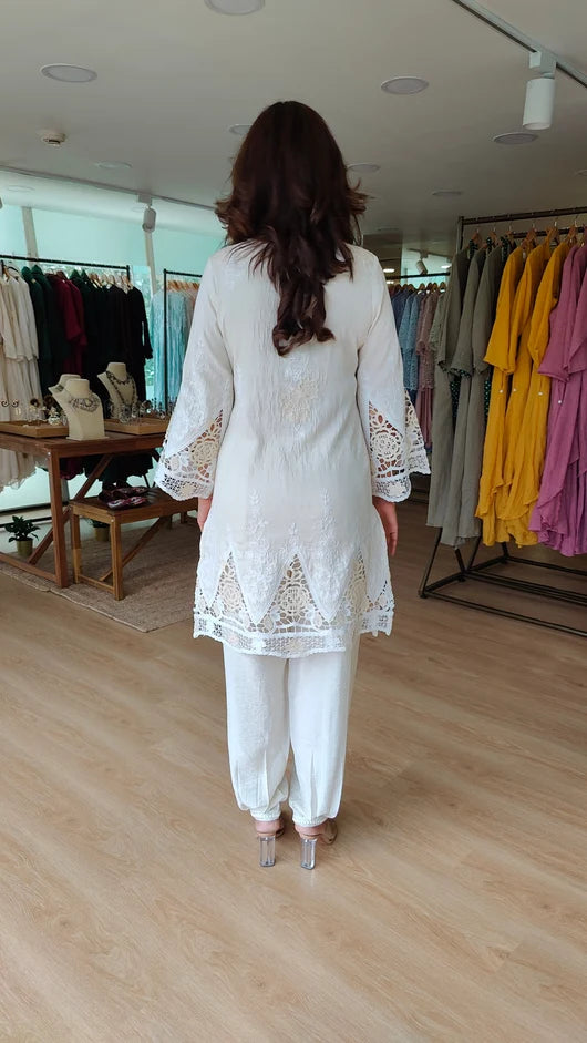 Crochet White Cutwork Co-ord Set