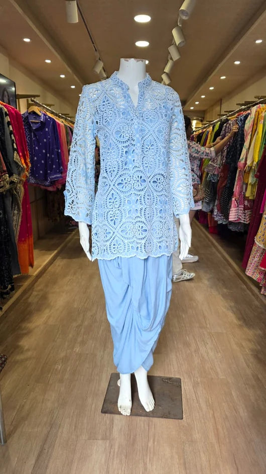 Pink Cutwork Kurta Dhoti Set