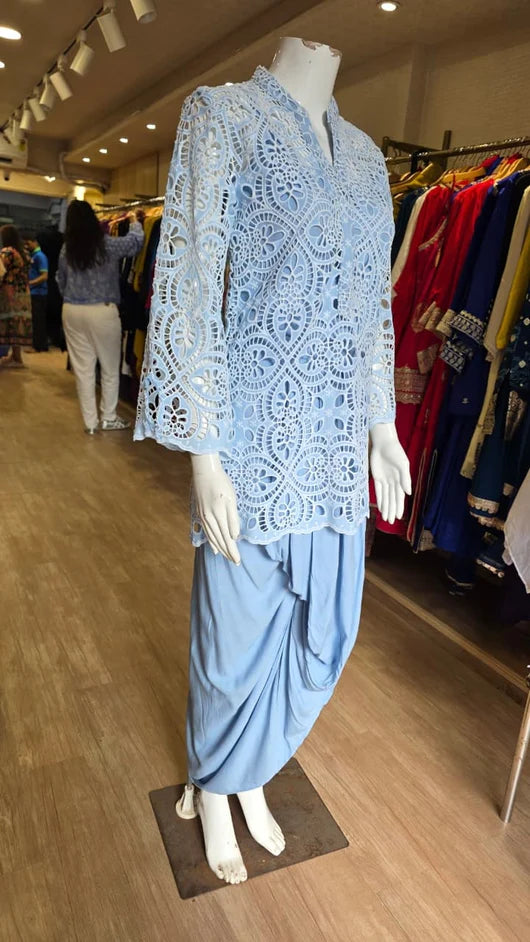 Pink Cutwork Kurta Dhoti Set