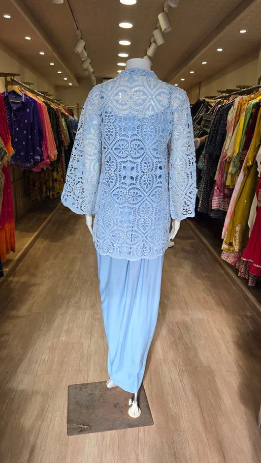 Pink Cutwork Kurta Dhoti Set