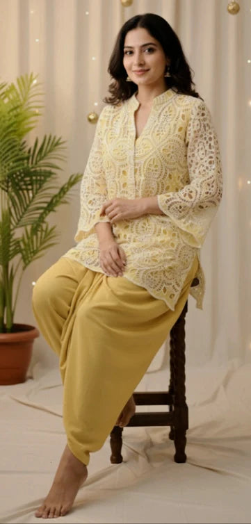 Pink Cutwork Kurta Dhoti Set