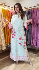 Off White and Pink Rose Kaftan Dress