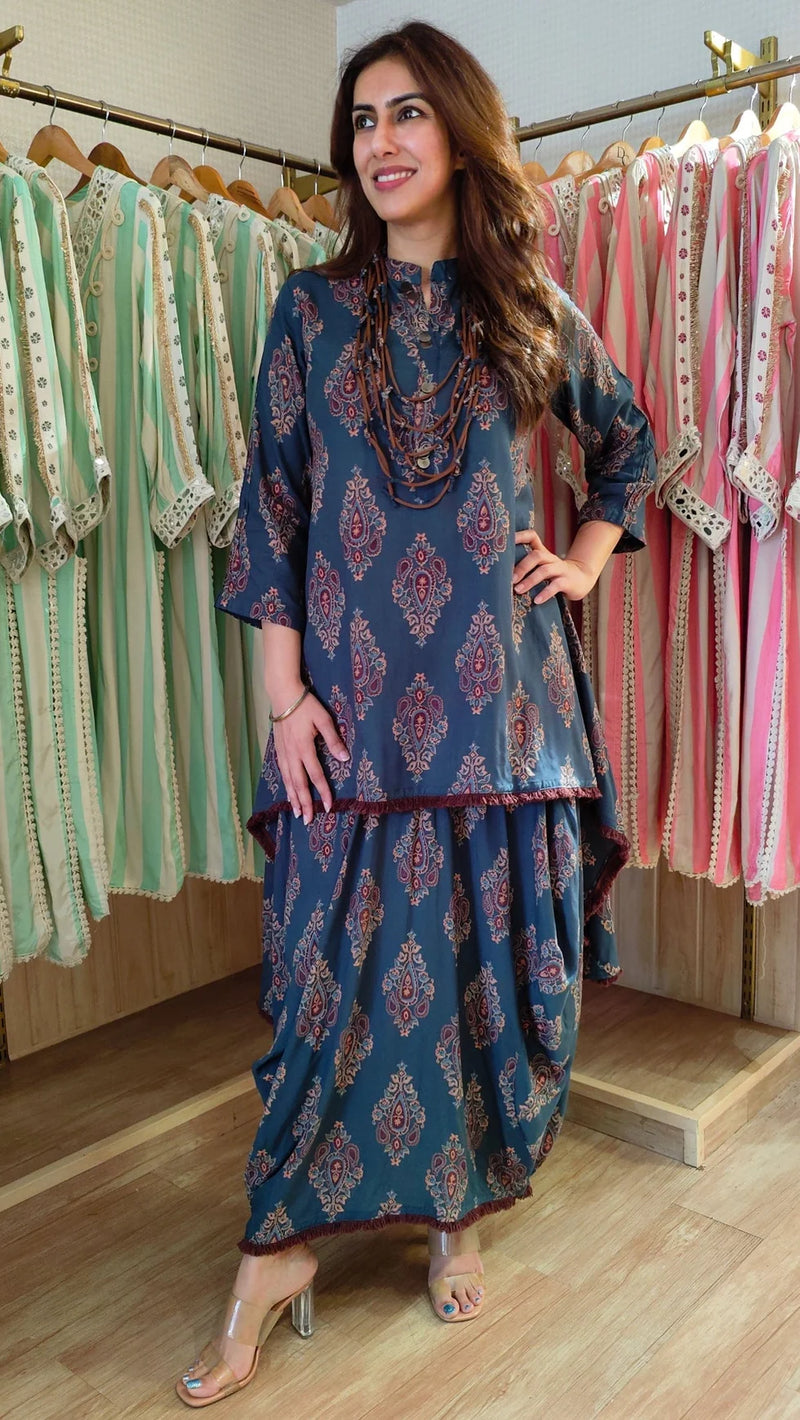 Black Dhoti Skirt Dress with Neckpiece