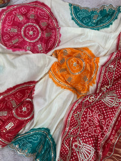 Pure Gaji Silk Multicolor Bandhani Saree with Gotapatti Handwork