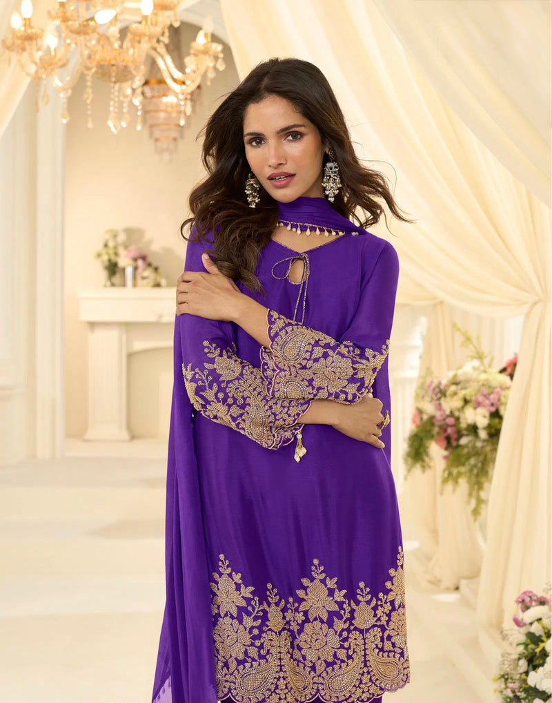 Latest Trendy Pakistani Style Rose Gold Beads Work Embroidered Top With Beads Embroidered Pant And Dupatta