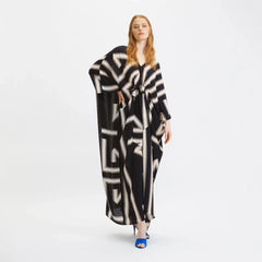 Black Geometric Belted Kaftan Dress