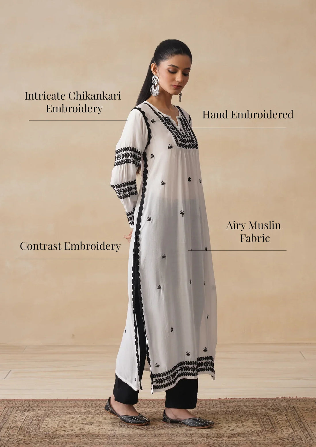 White  Chikankari Muslin Straight Kurta
