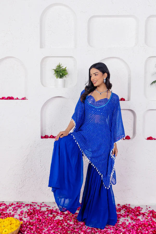 Leheriya Georgette Sharara Kaftan Set with Mirror