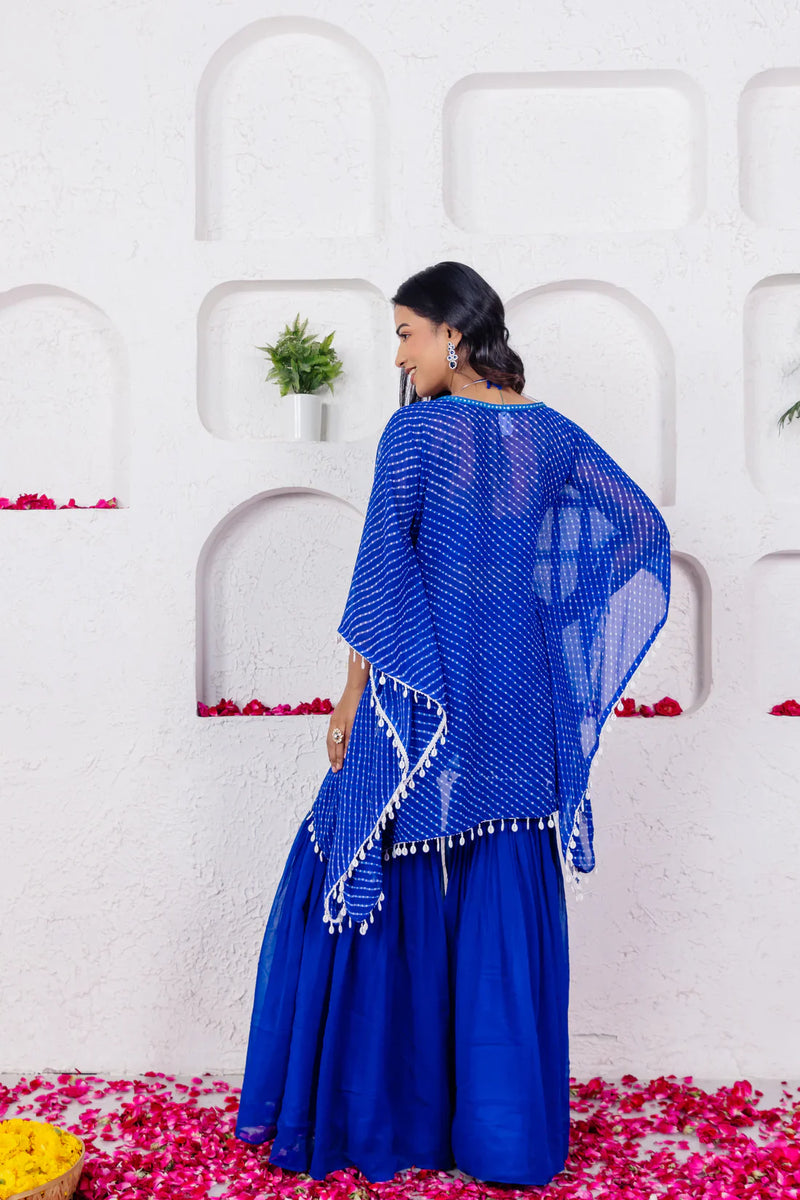 Leheriya Georgette Sharara Kaftan Set with Mirror