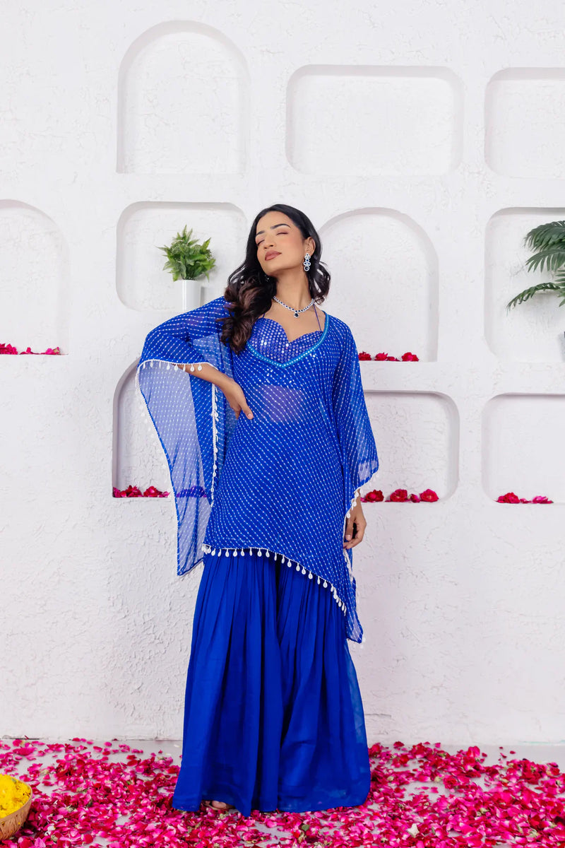 Leheriya Georgette Sharara Kaftan Set with Mirror