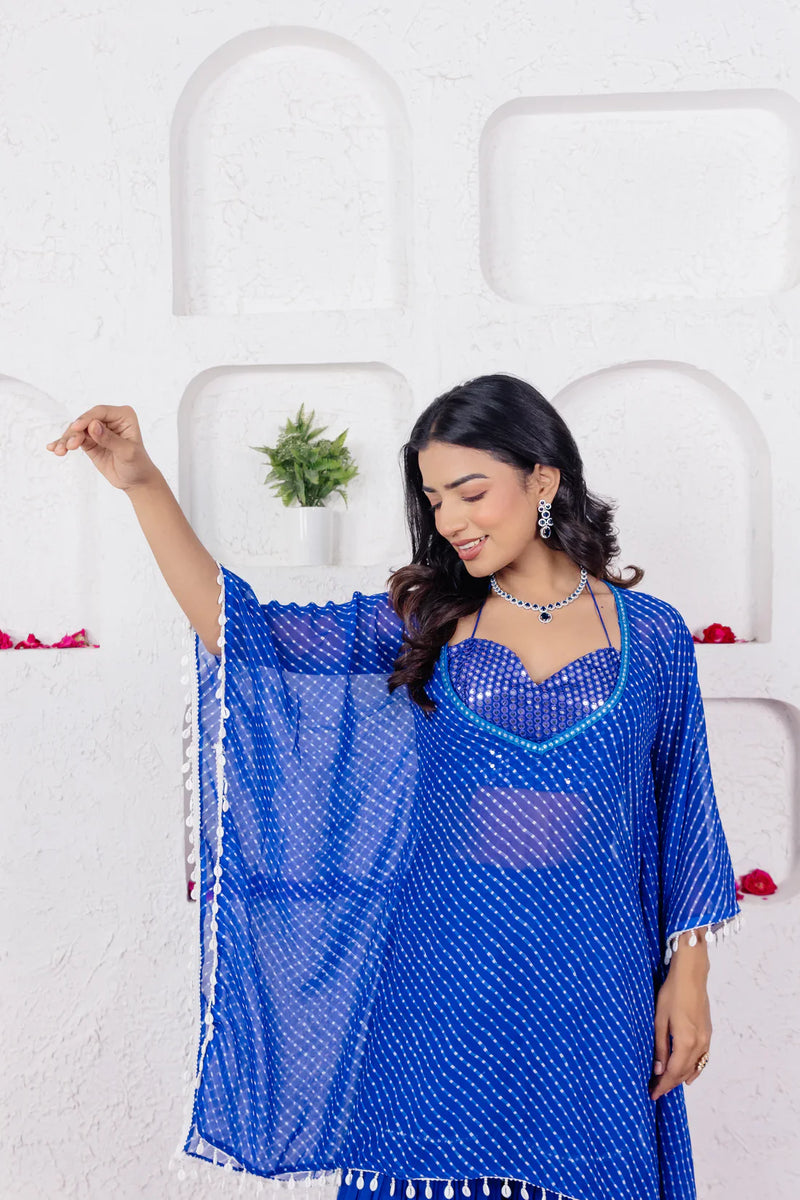 Leheriya Georgette Sharara Kaftan Set with Mirror
