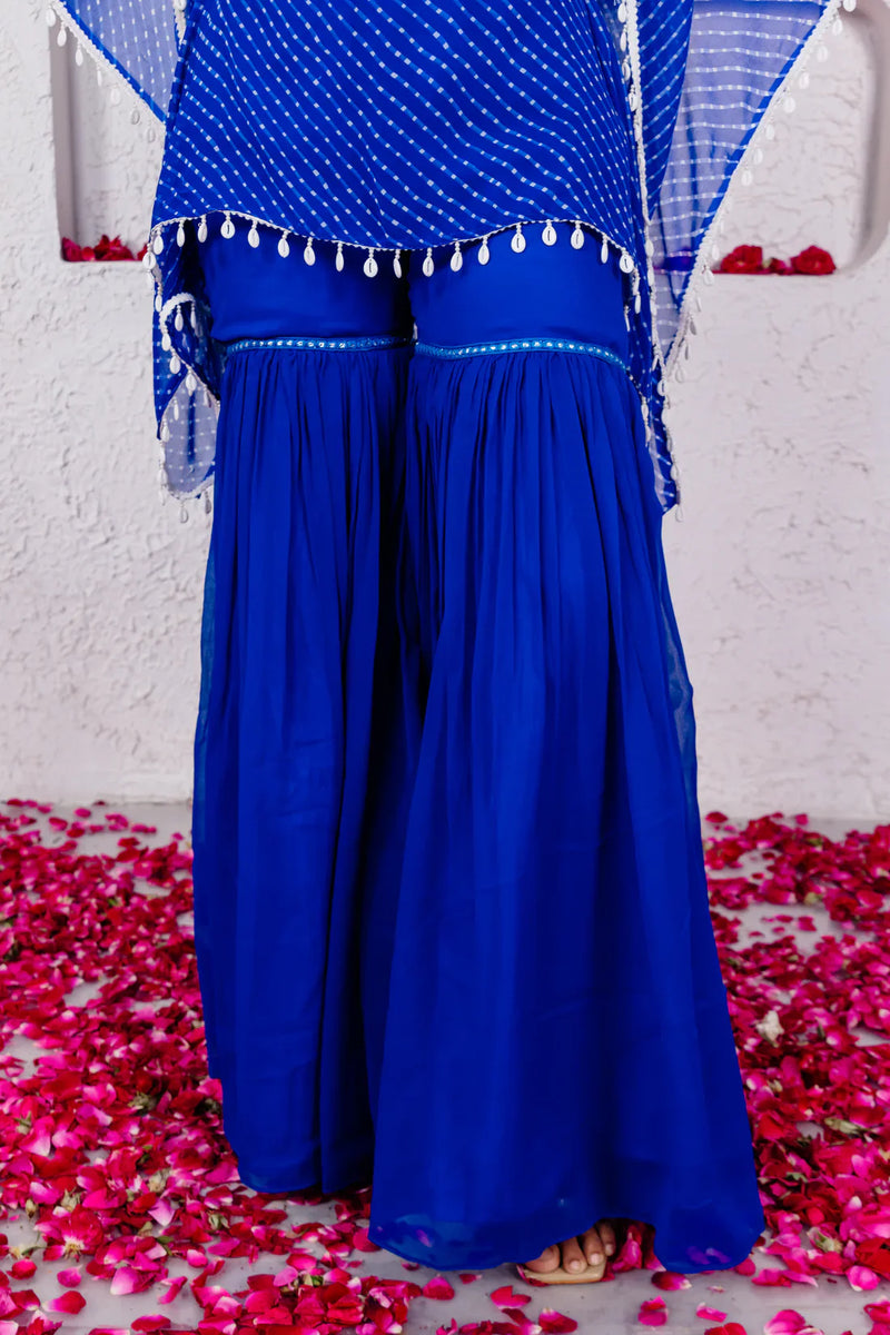Leheriya Georgette Sharara Kaftan Set with Mirror