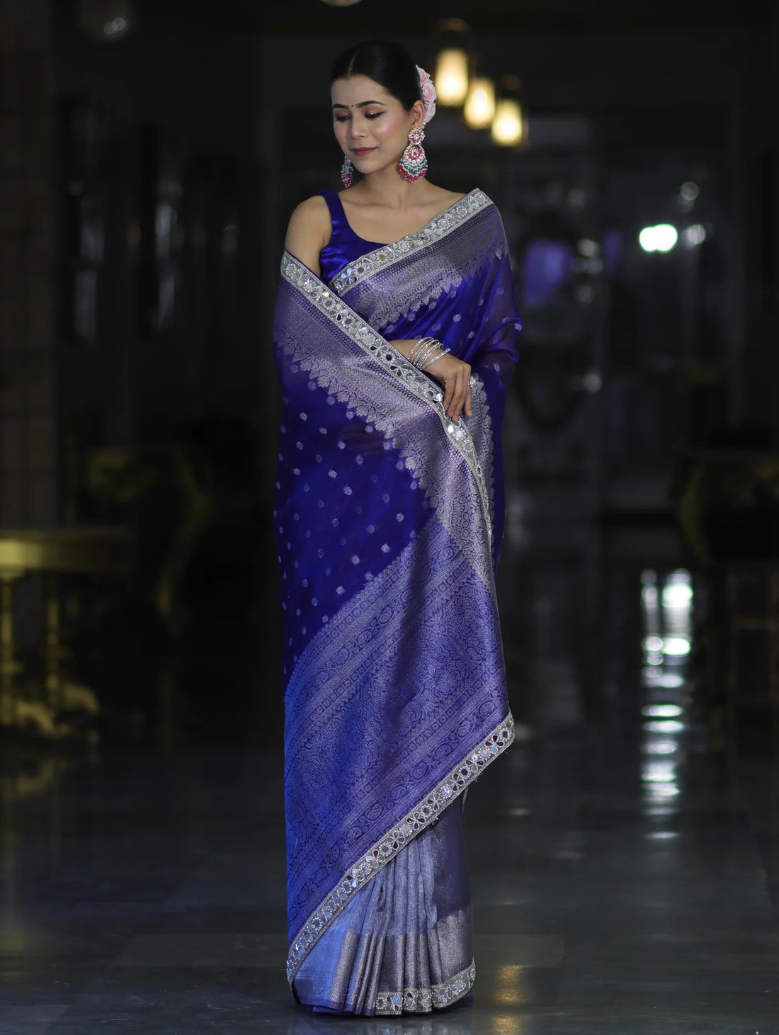 Banarasi Handloom Tissue Saree with Butti Design with a Stitched Blouse