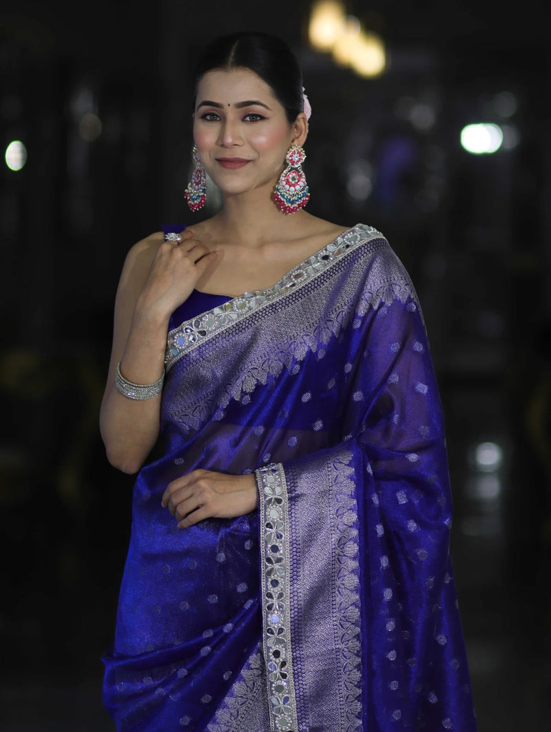 Banarasi Handloom Tissue Saree with Butti Design with a Stitched Blouse