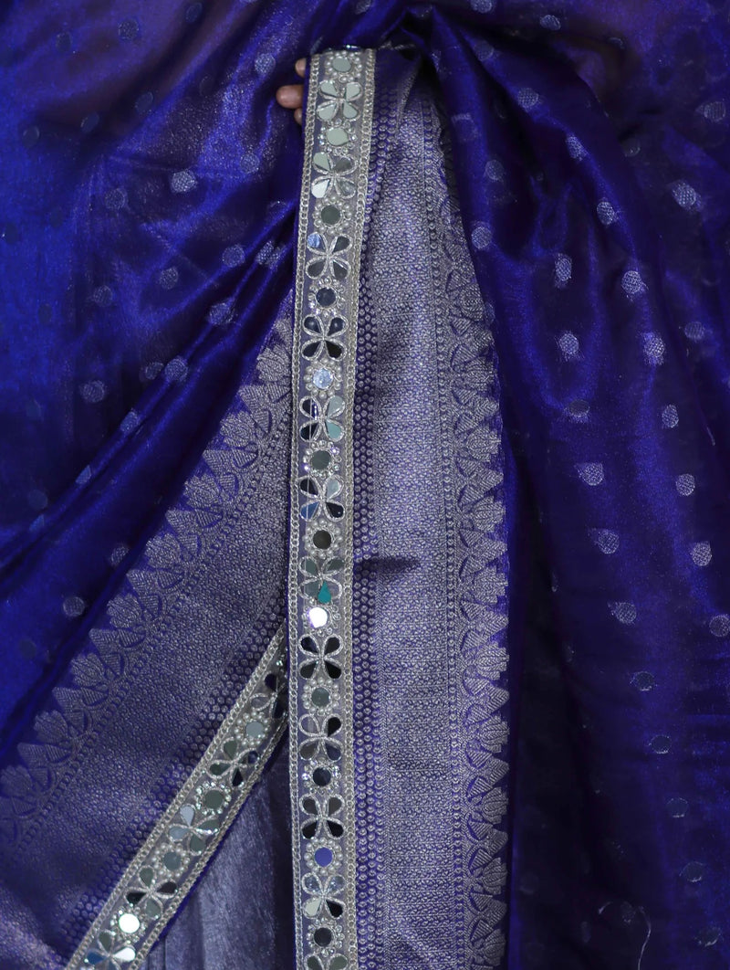 Banarasi Handloom Tissue Saree with Butti Design with a Stitched Blouse