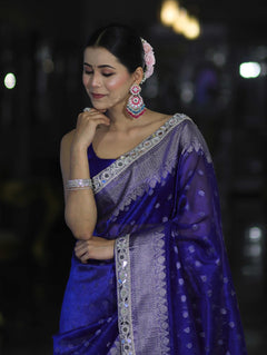 Banarasi Handloom Tissue Saree with Butti Design with a Stitched Blouse