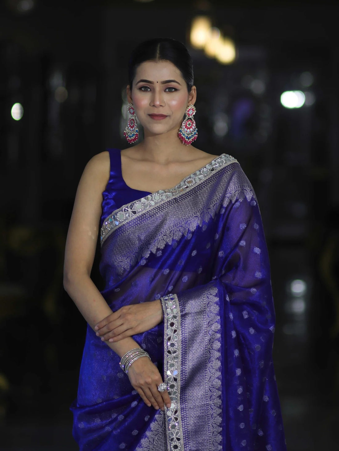 Banarasi Handloom Tissue Saree with Butti Design with a Stitched Blouse