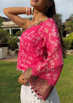 Pink Bandhani Silk Asymmetric Top