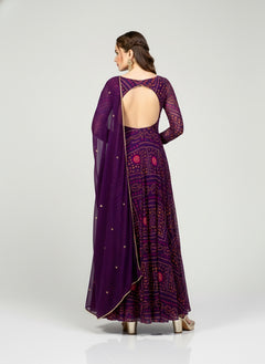 Bandhani Asymmetric Neck Anarkali with Dupatta