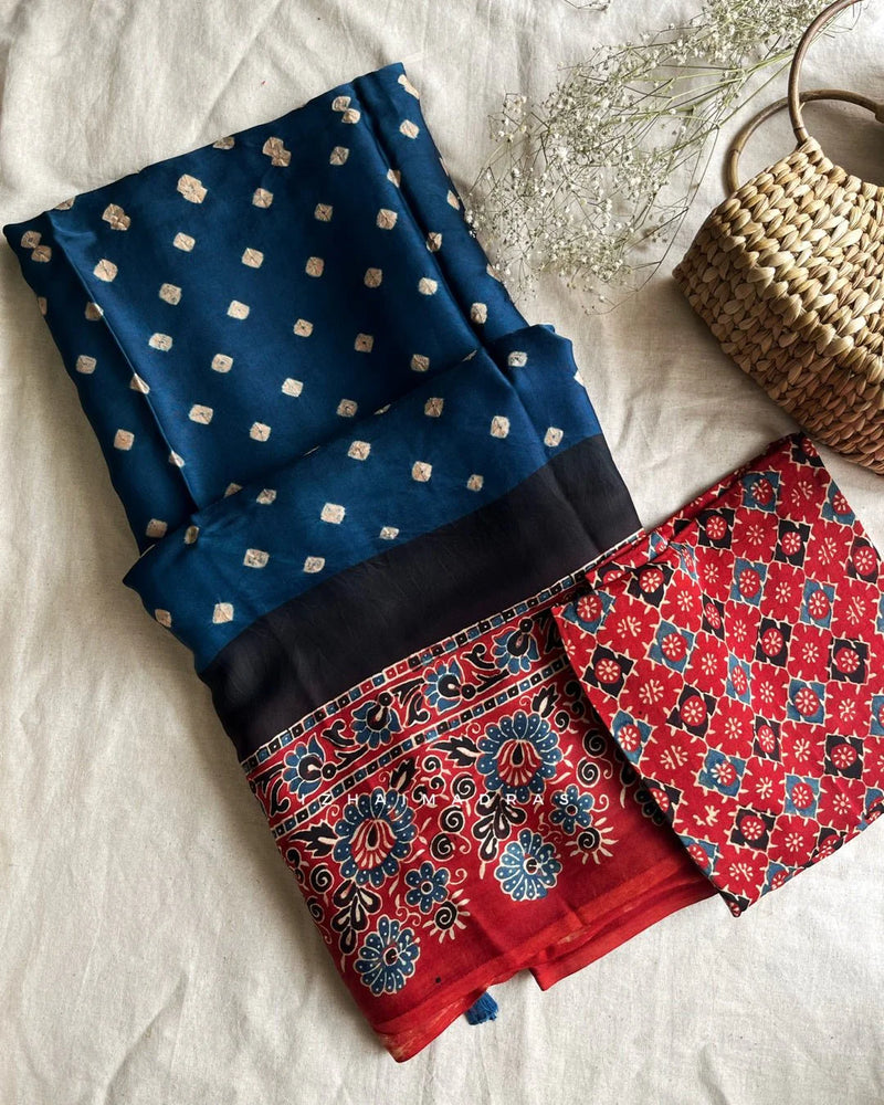 Ajrakh Grace Modal Bandhani Saree