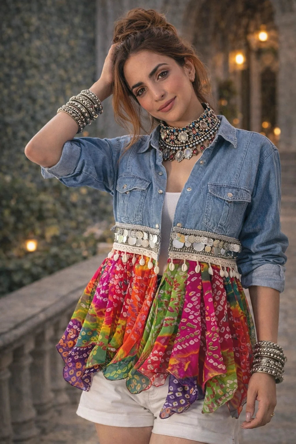 Umbrella Bandhini Denim Shirt