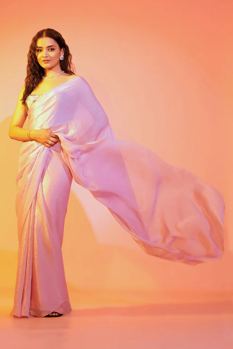 Barbie Blush Pink Burbery Pre-Stitched Saree