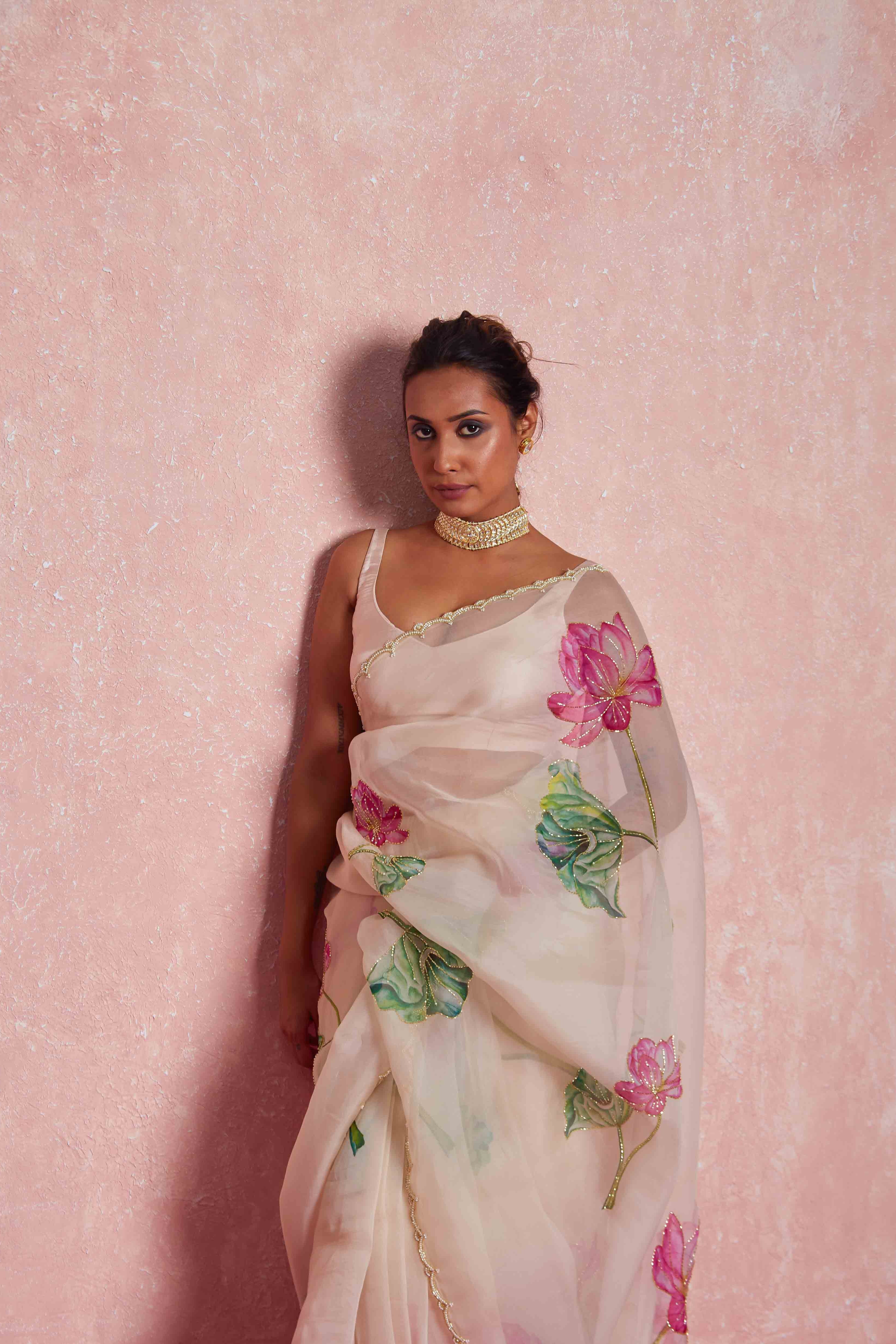 pearl work saree