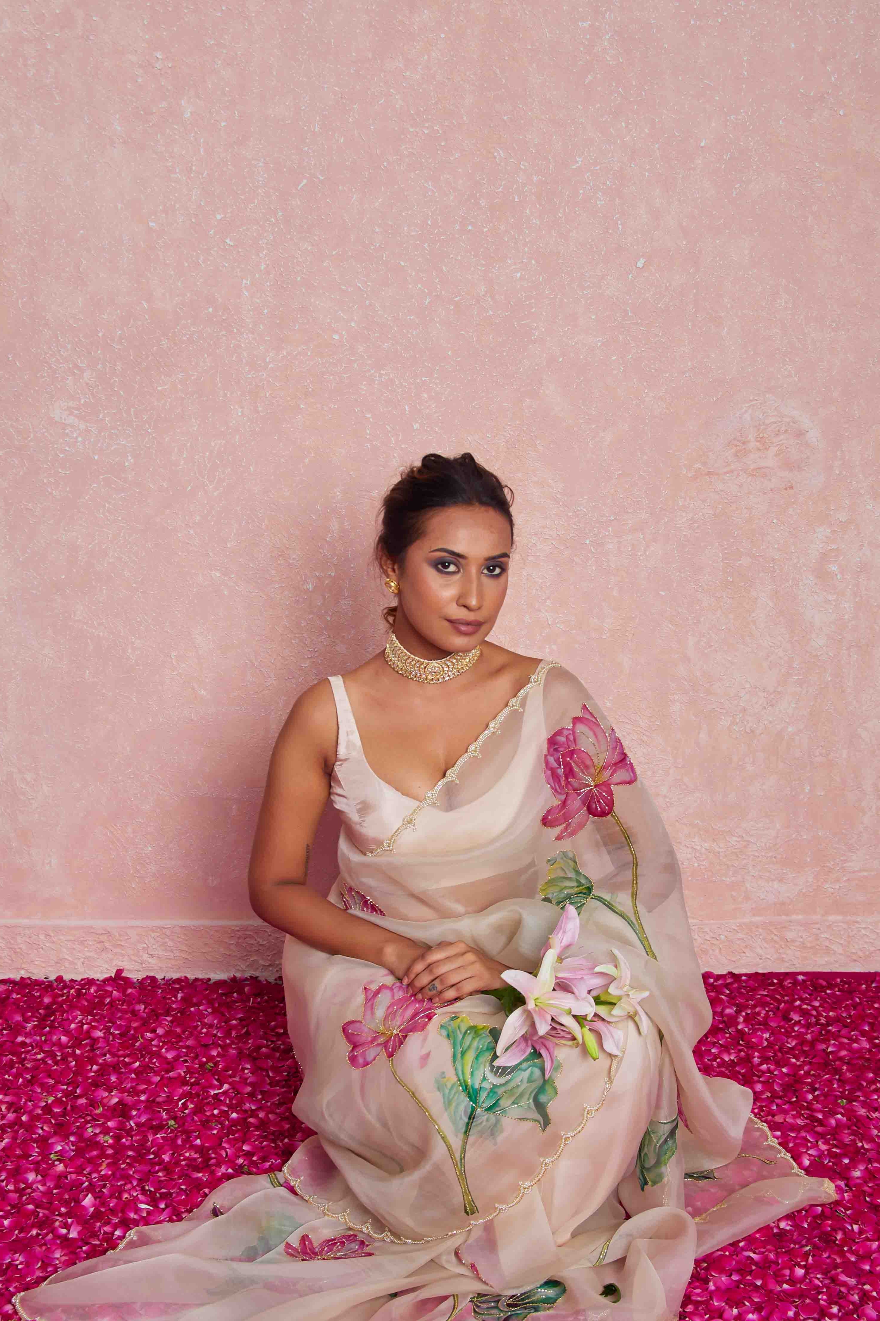 zari embroidered saree
