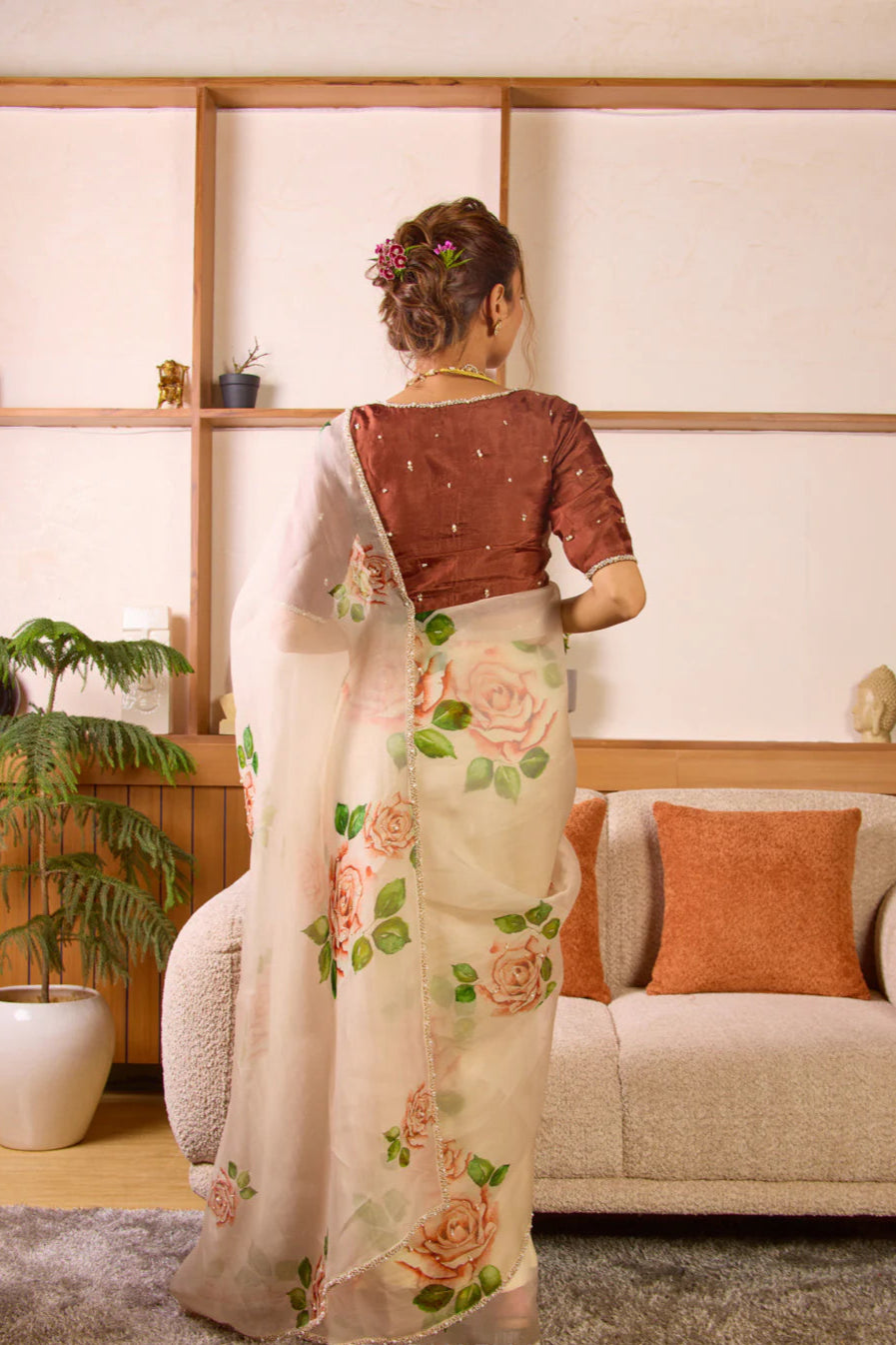 Floral print silk saree