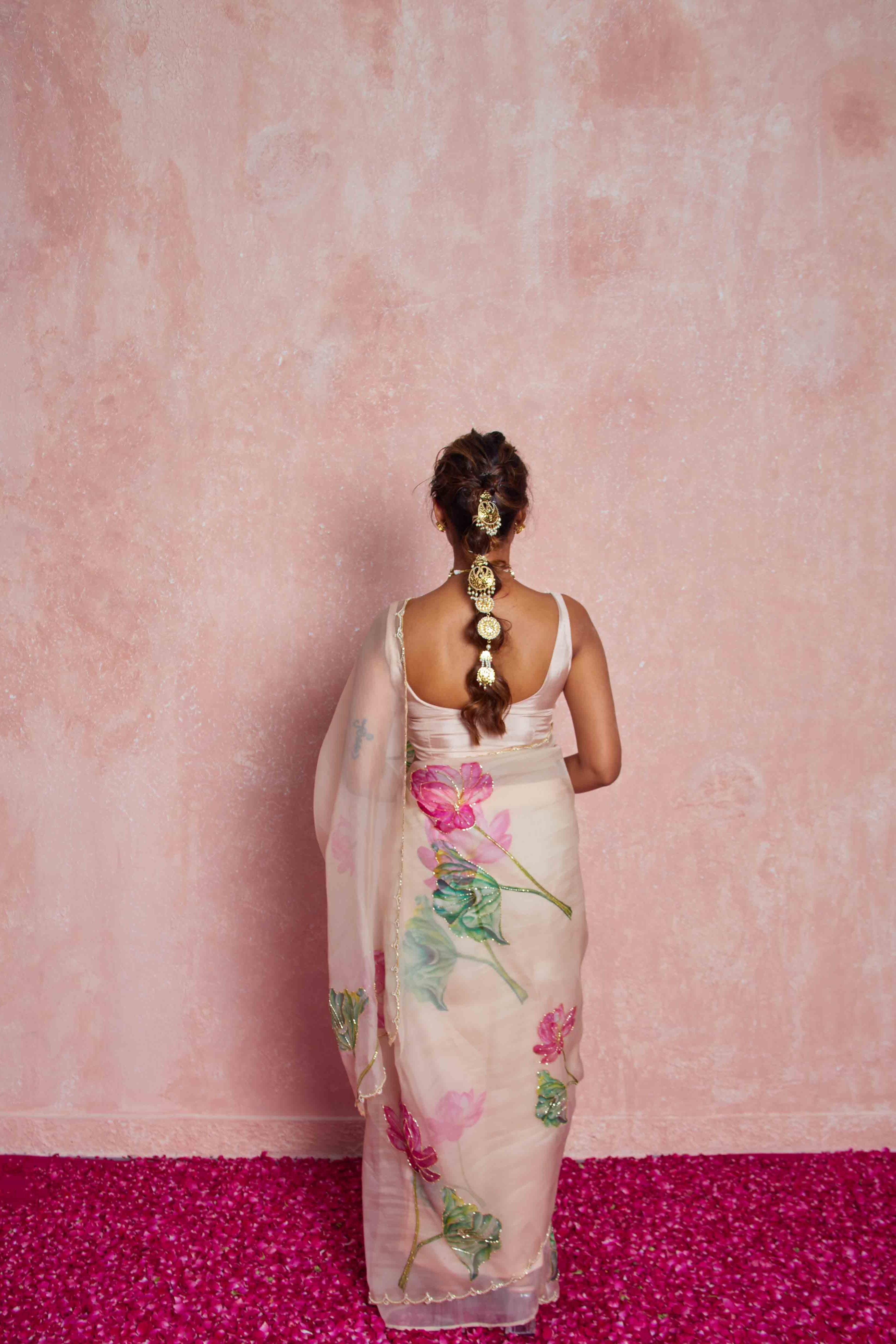 floral print silk saree