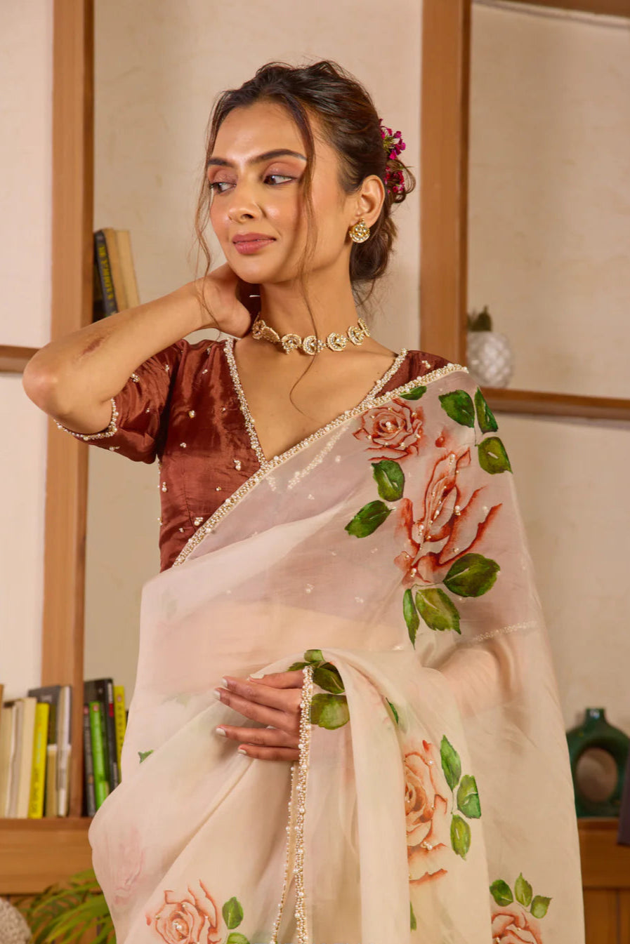 Pearl border saree