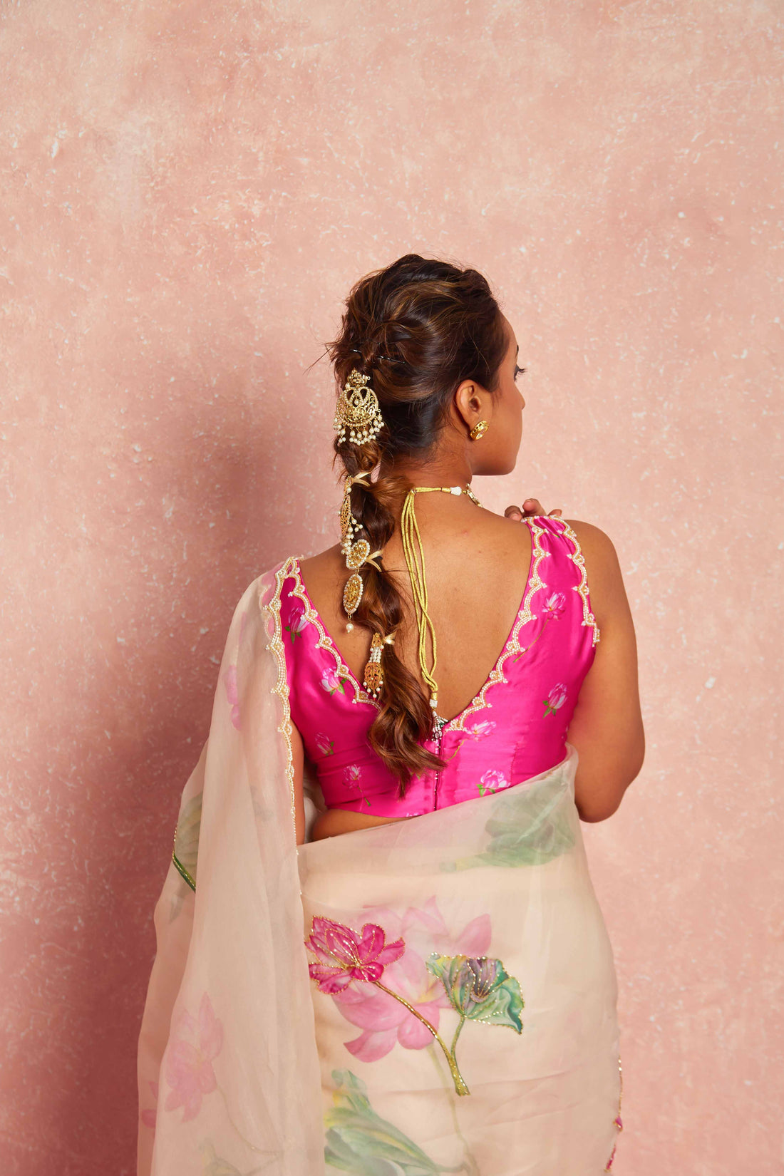 Saree with lotus print