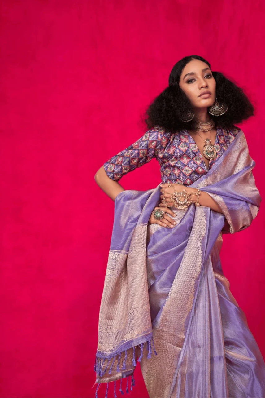 Saree with stitched pleats
