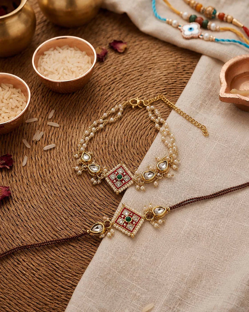 Raksha Bandhan Bhaiya Bhabhi Rakhi with Tilak Set