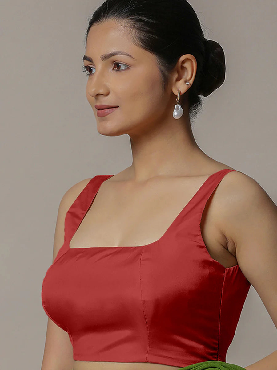Red Readymade Sleeveless Blouse