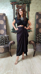 black pre-draped skirt with pallu