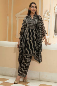 Aafreen Black Embellished Kaftan Set