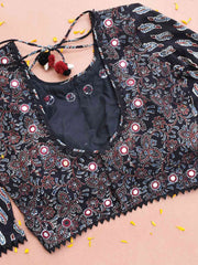 Black Floral Leaf Mirror Work Blouse