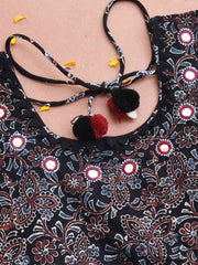 Black Floral Leaf Mirror Work Blouse
