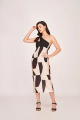 Black One-shoulder Midi Dress