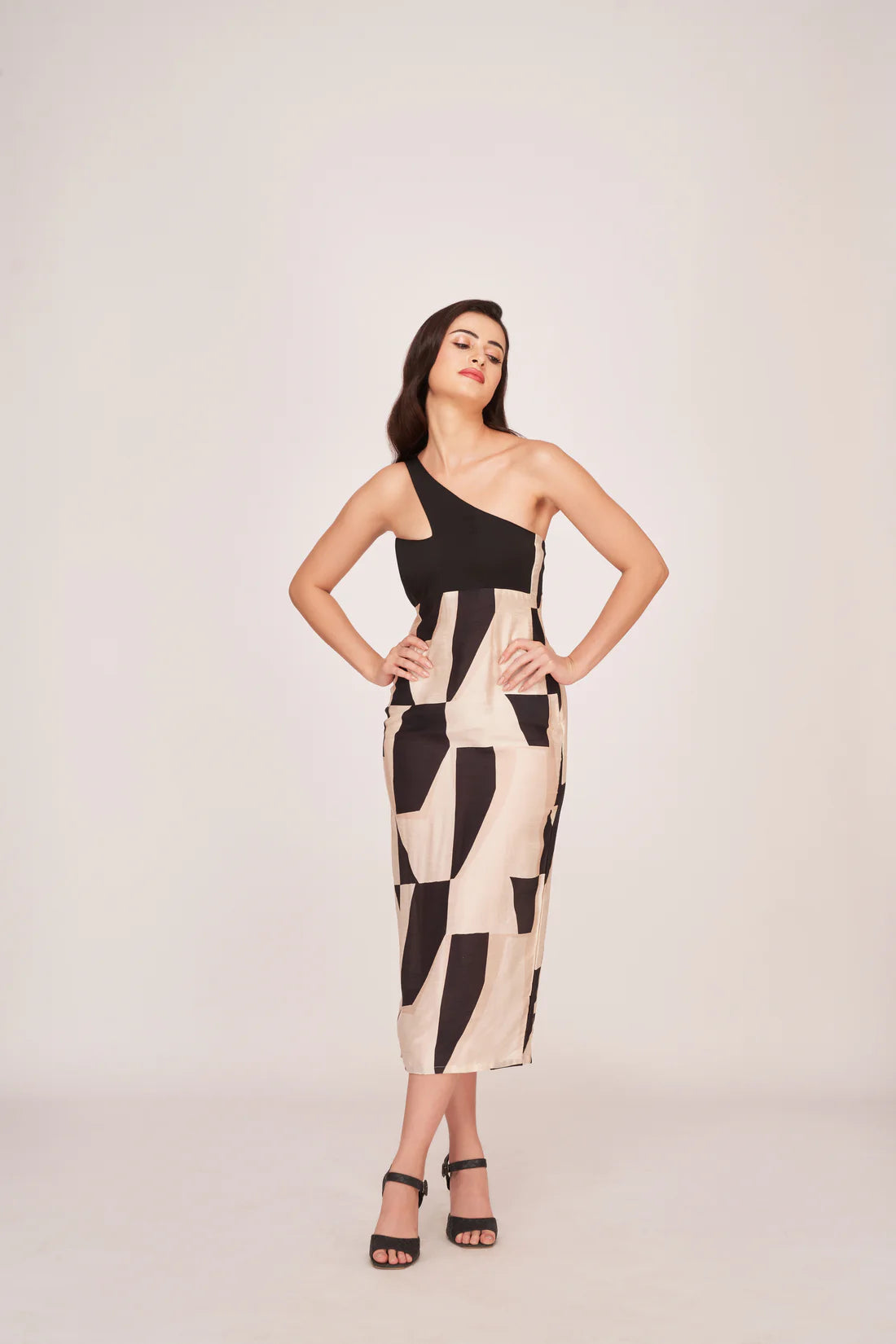 black abstract print dress