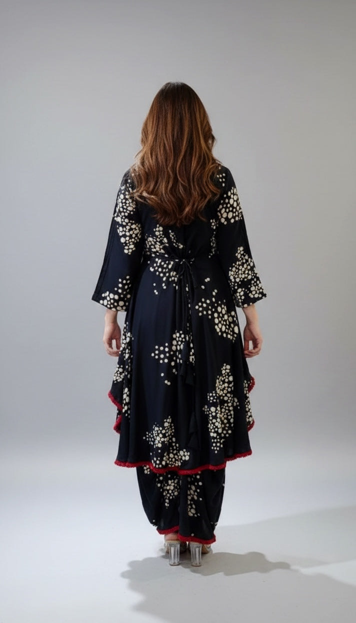 Black Rayon Dhoti Skirt Dress with Necklace