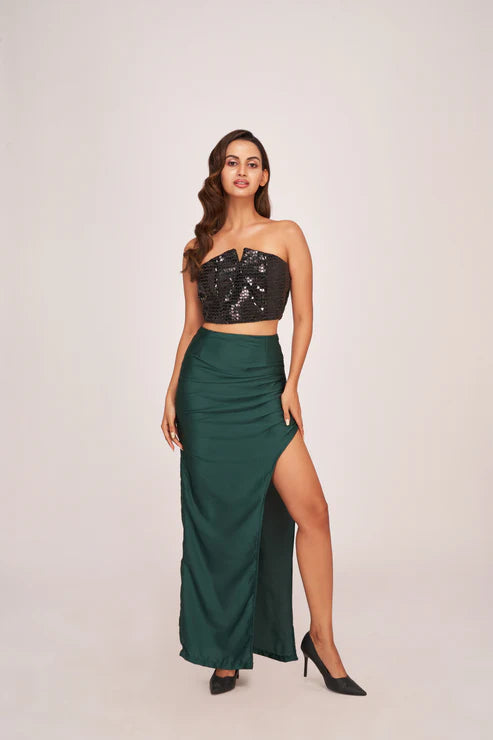 Black Tube Top and Green Skirt Co-Ord Set