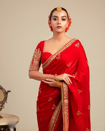 Blood Red Georgette Embroidered Party Blouse