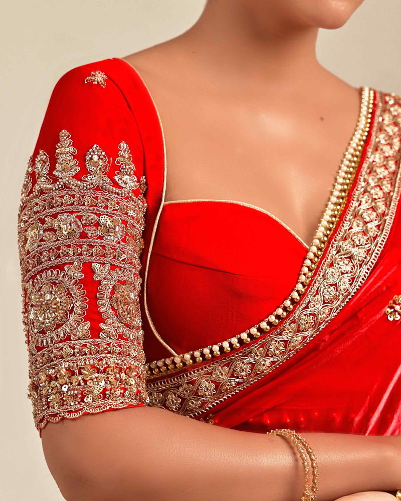 Blood Red Georgette Embroidered Party Blouse